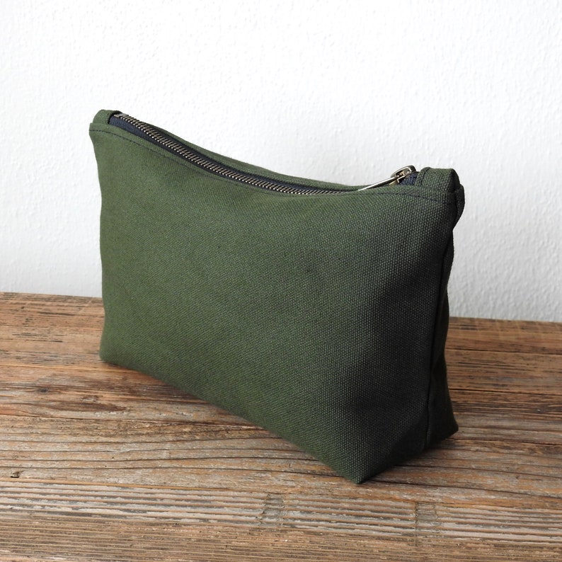 Green Canvas Toiletry Bag, Large Cosmetic Bag image 2