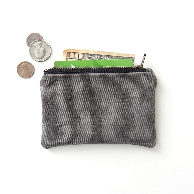 Gray Distressed Canvas Wallet, Coin Purse, Mini Zipper Pouch. Handmade By Lindock image 1