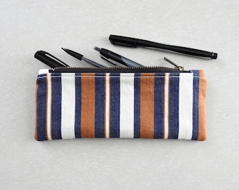 Stripe Pencil Case, Zipper Pouch, Vintage Fabric