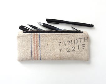 Recycled Grain Sack Pencil Case Zipper Pouch