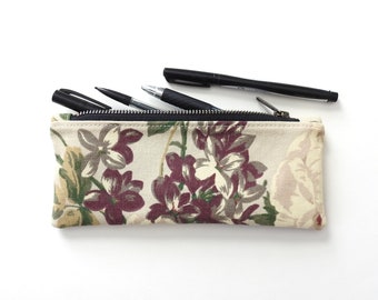 Floral Pencil Case, Zipper Pouch, Vintage Fabric