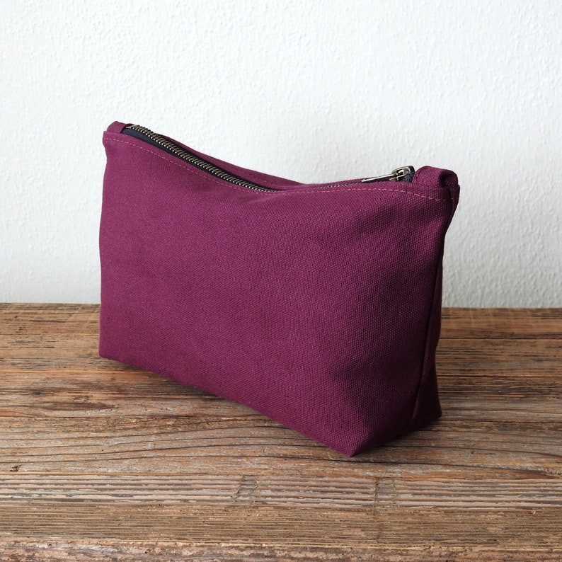 Canvas Toiletry Bag, Large Cosmetic Bag, Burgundy image 2