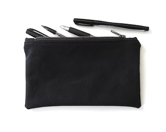 Black Canvas Pencil Case, Medium Zipper Pouch