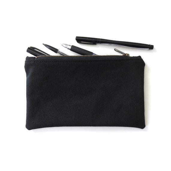 Black Canvas Pencil Case, Medium Zipper Pouch 