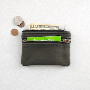 Cartera de lona, monedero, bolsa con doble cremallera, color oliva oscuro