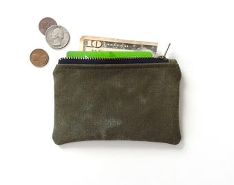 Monedero de lona militar reciclada, monedero pequeño con cremallera