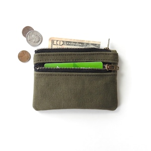 Cartera de lona militar, monedero con doble cremallera, reciclada