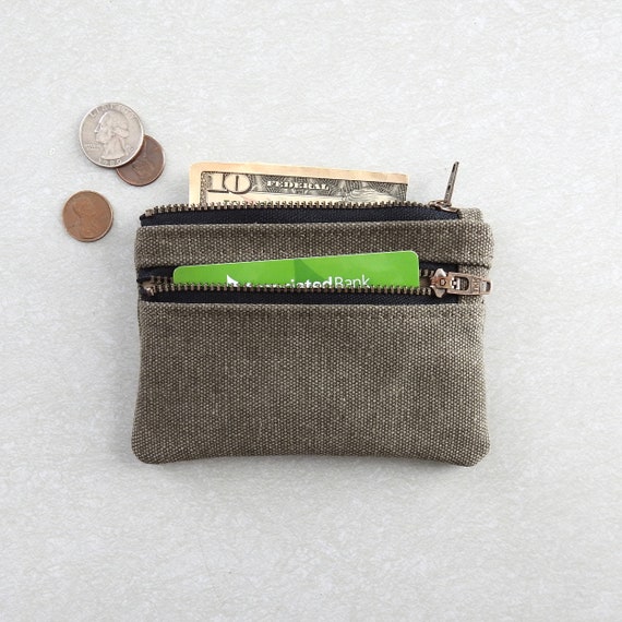 Olive Drab Distressed Canvas Wallet Double Zipper Coin Purse | Etsy