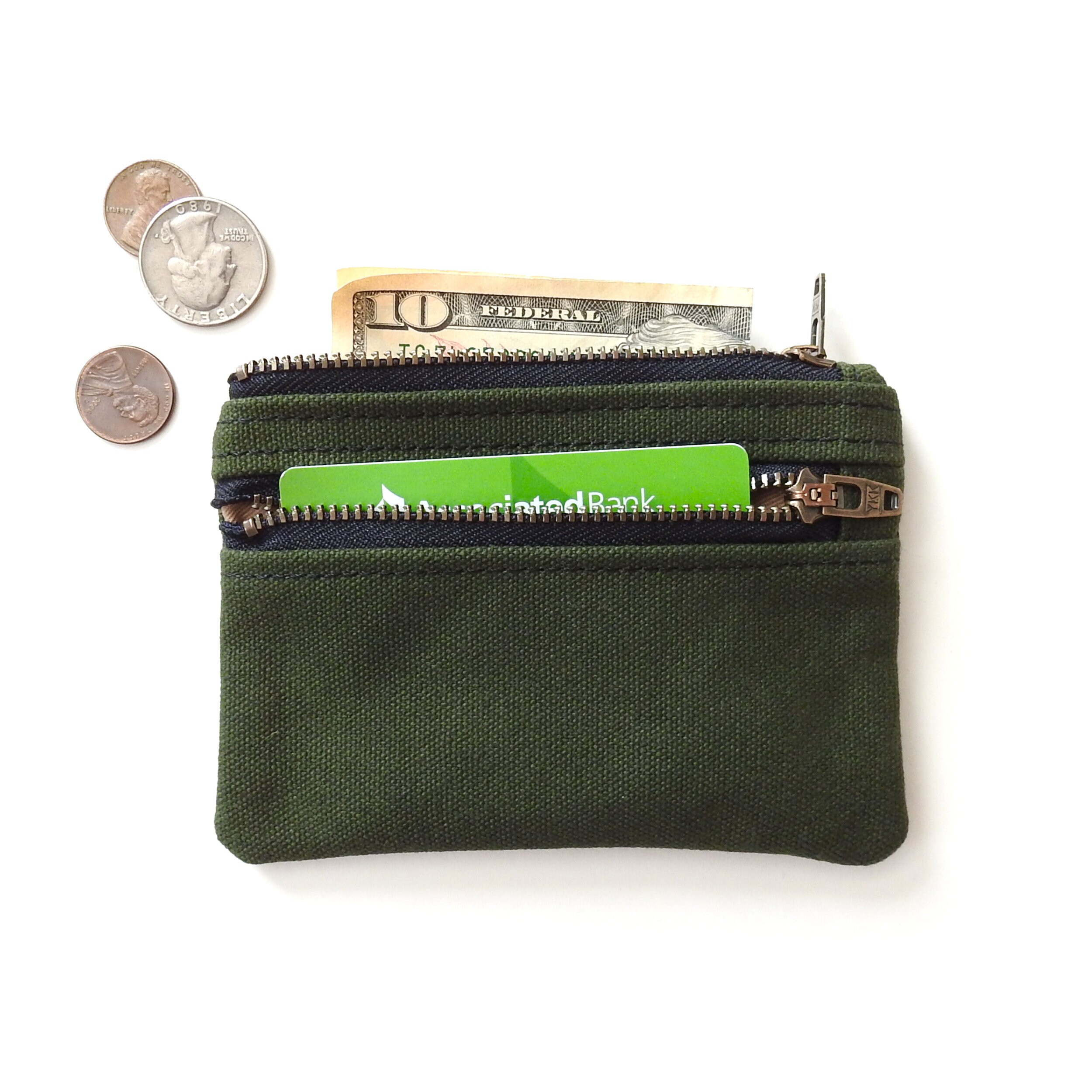 Green Canvas Double Zipper Wallet Coin Purse Pouch. Handmade | Etsy