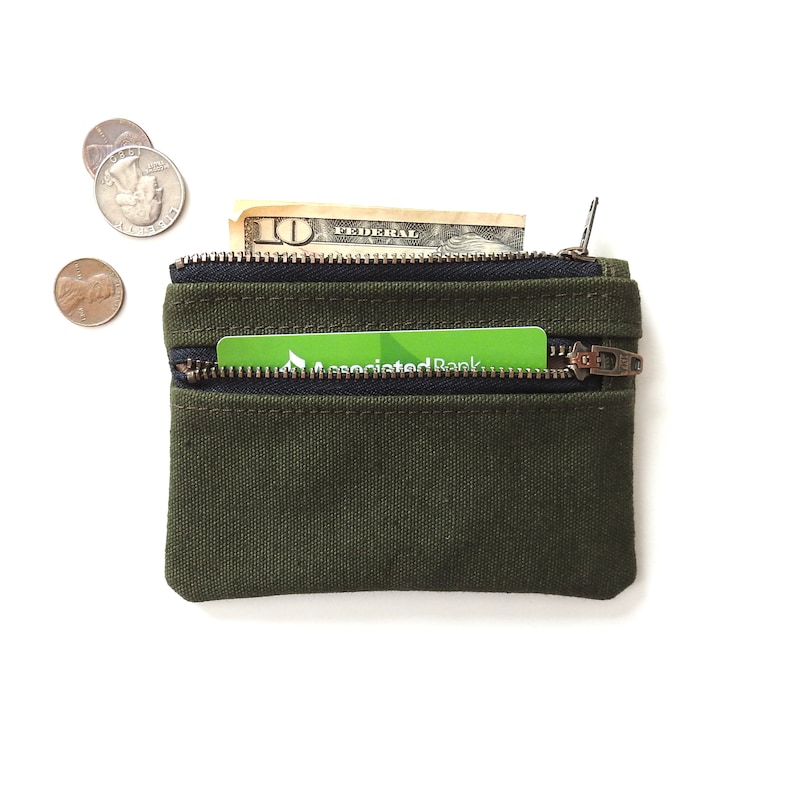 Handmade by Lindock Recycled Military Canvas Double Zip Wallet Pouch Coin Purse