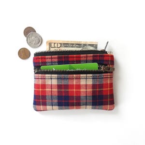 Cartera de cuadros, monedero con doble cremallera, tela vintage