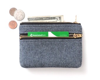 Wallet Coin Purse Double Zipper Pouch Denim