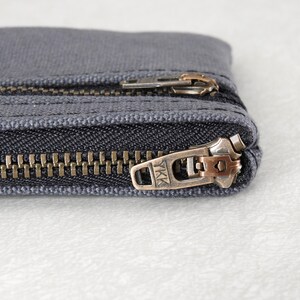 Cartera de Lona Gris, Monedero, Estuche Doble Cremallera imagen 5