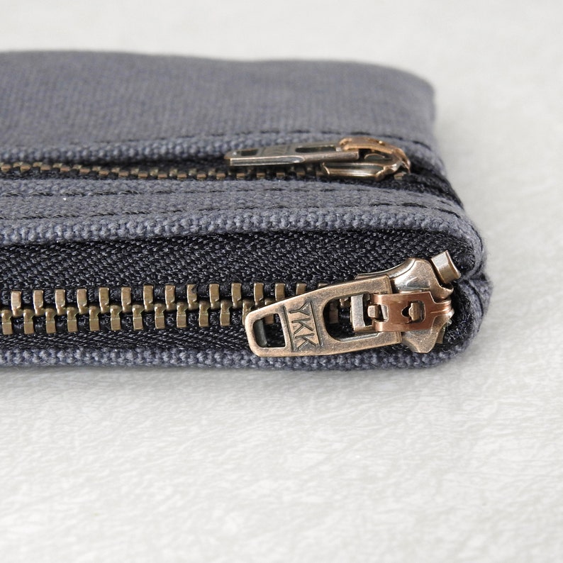 Cartera de Lona Gris, Monedero, Estuche Doble Cremallera imagen 5