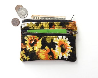 Floral Wallet, Coin Purse, Double Zipper Pouch, Vintage Fabric