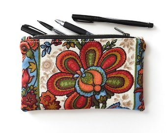 Floral Pencil Case, Medium Zipper Pouch, Vintage Fabric