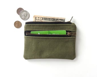 Military Canvas Wallet, Double Zipper Coin Purse, Recycled