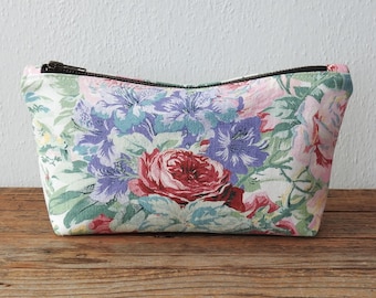 Neceser de tela vaquera con estampado floral, neceser vintage