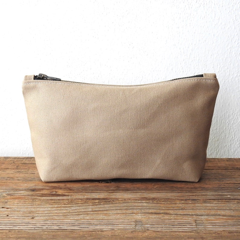 Canvas Toiletry Bag, Large Cosmetic Bag, Beige image 1