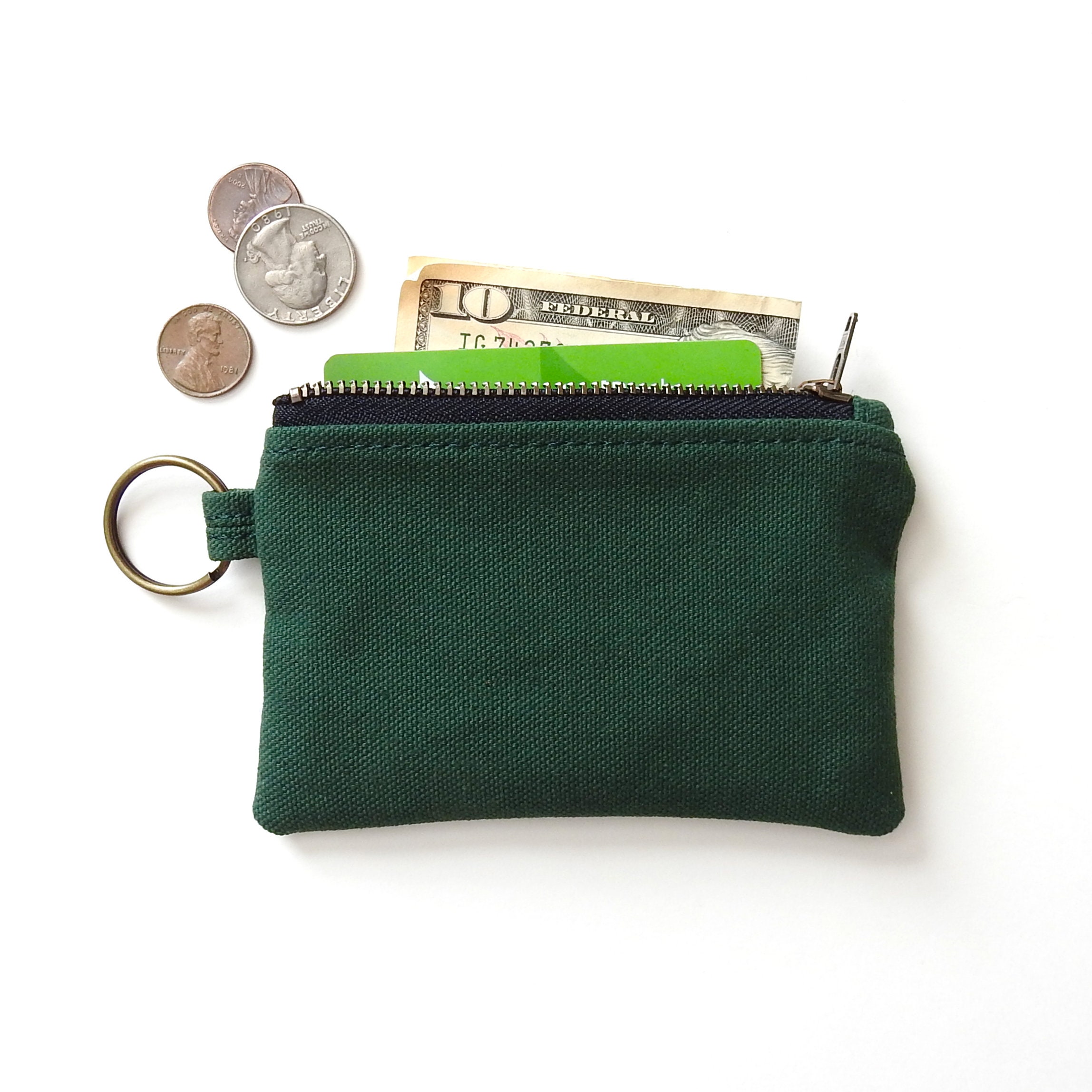 Green Canvas Keychain Wallet Coin Purse Pouch. Handmade by | Etsy