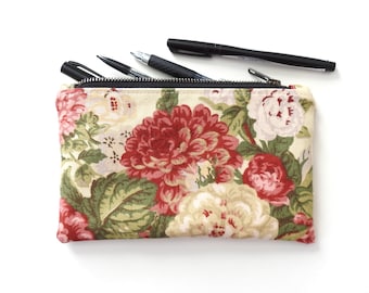 Floral Canvas Pencil Case, Medium Zipper Pouch