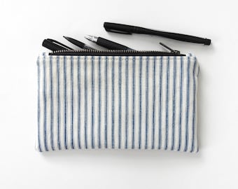 Recycled Ticking Stripe Pencil Case, Medium Zipper Pouch