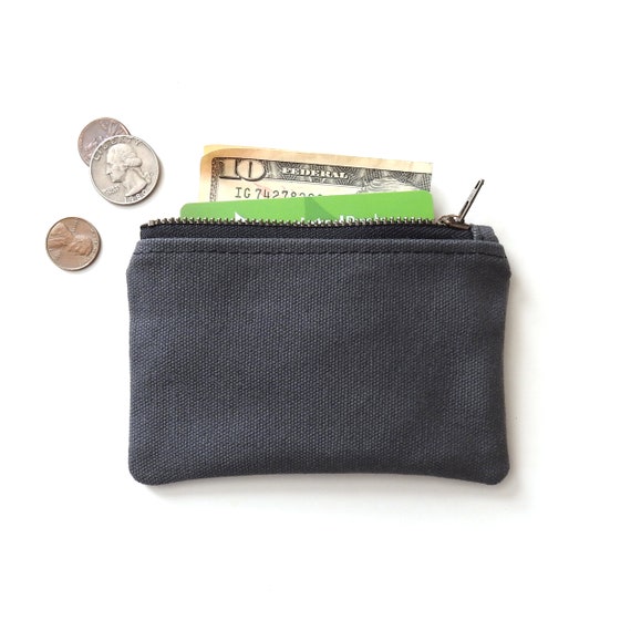 Gray Canvas Wallet Coin Purse Mini Zipper Pouch. Handmade by - Etsy