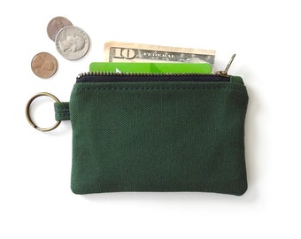 Green Canvas Keychain Wallet, Coin Purse Pouch