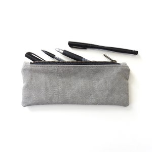 Light Gray Distressed Canvas Pencil Case, Zipper Pouch