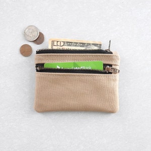 Cartera de Lona Beige, Monedero, Estuche Doble Cremallera