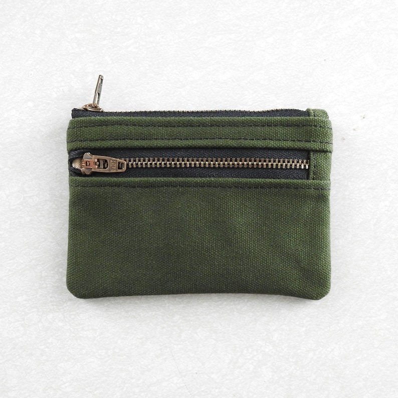 Green Canvas Wallet, Coin Purse, Double Zipper Pouch image 2