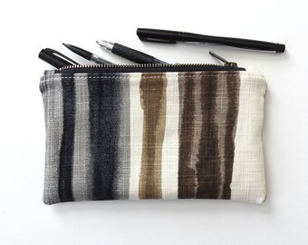 Linen Stripe Pencil Case, Medium Zipper Pouch