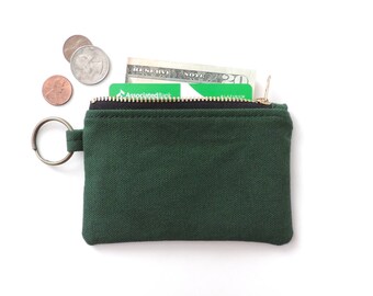 Canvas Keychain Wallet Coin Purse Zip Wallet Pouch Green