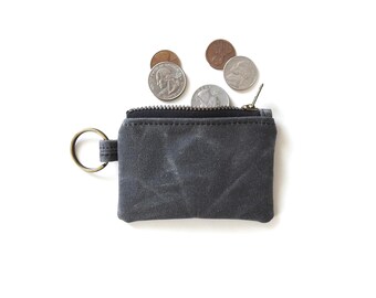 Grey Waxed Canvas Mini Keychain Pouch, Coin Purse
