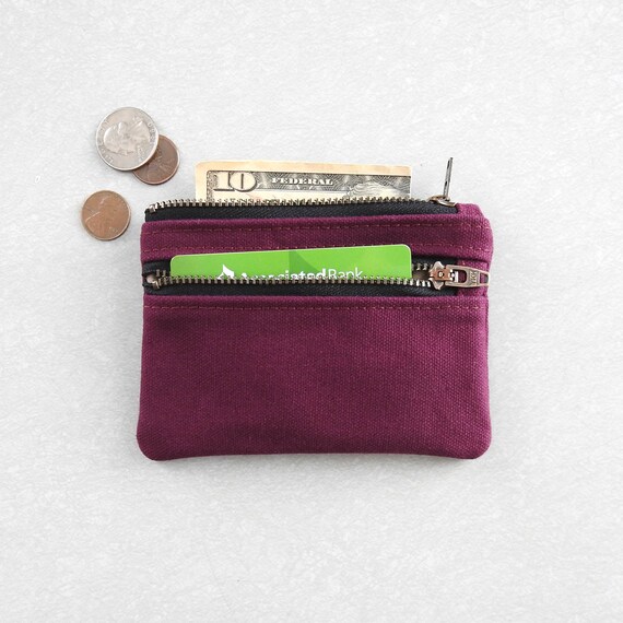 Burgundy Canvas Wallet Coin Purse Double Zipper Pouch Etsy Canada