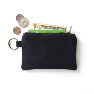 Black Canvas Keychain Wallet, Coin Purse Pouch