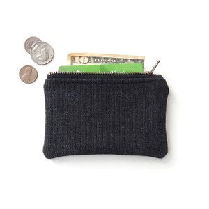 Cartera de lona desgastada negra, monedero, minibolso con cremallera