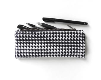 Corduroy Houndstooth Pencil Case, Zipper Pouch, Vintage Fabric