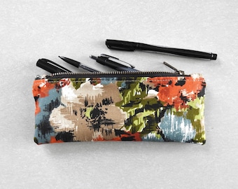Floral Canvas Pencil Case, Zipper Pouch, Vintage Fabric