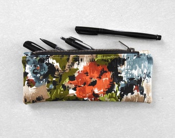 Floral Canvas Pencil Case, Zipper Pouch, Vintage Fabric