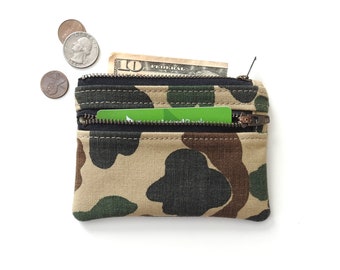 Camo Canvas Wallet, Double Zipper Coin Purse