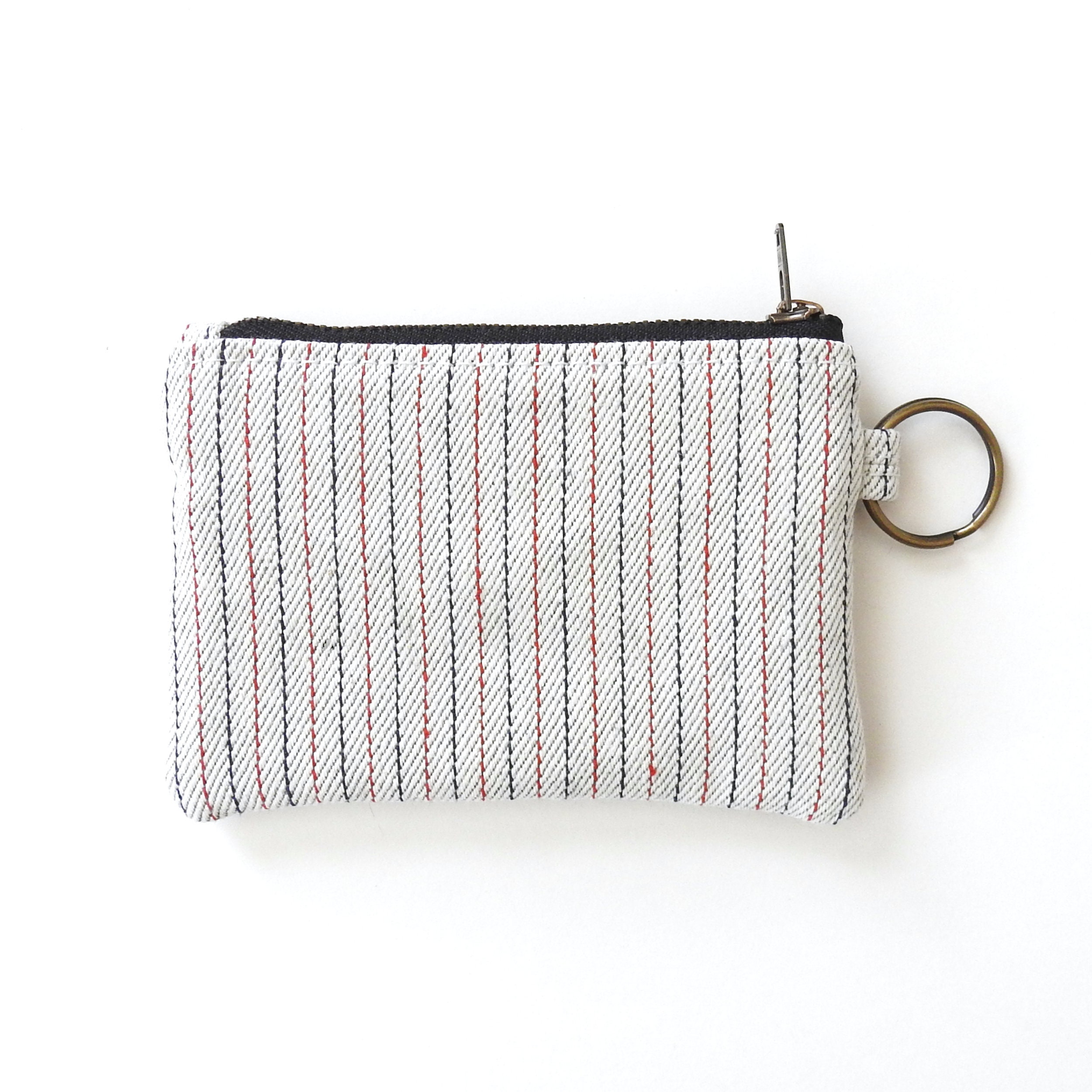 White Stripe Double Zipper Keychain Wallet Pouch Etsy