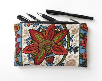 Floral Pencil Case, Medium Zipper Pouch, Vintage Fabric