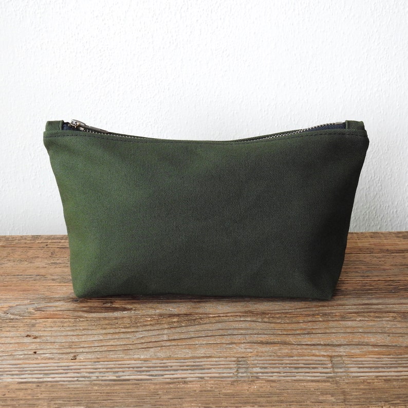 Green Canvas Toiletry Bag, Large Cosmetic Bag image 1