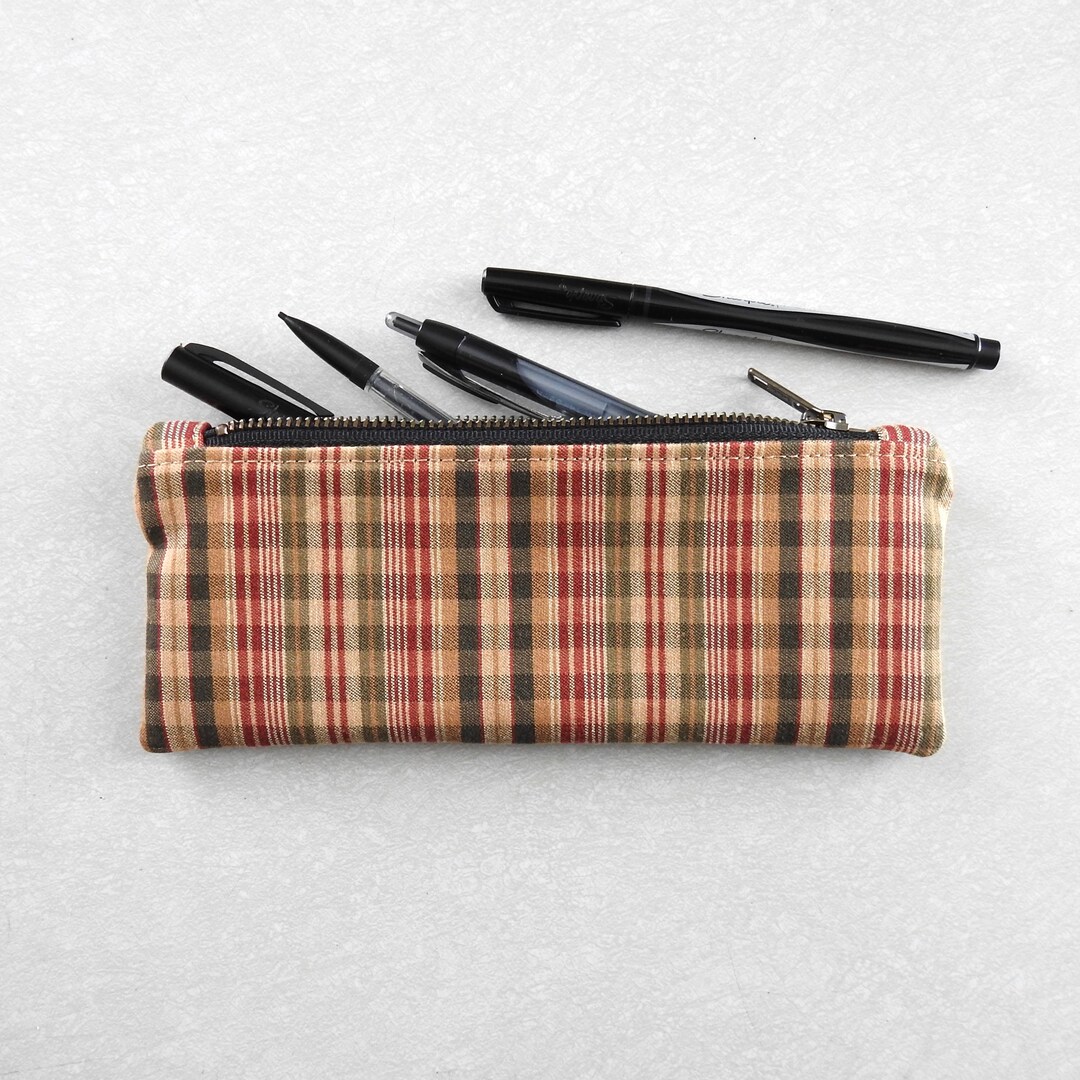 Plaid Pencil Case, Zipper Pouch, Vintage Fabric Etsy