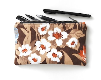 Floral Pencil Case, Medium Zipper Pouch, Vintage Fabric