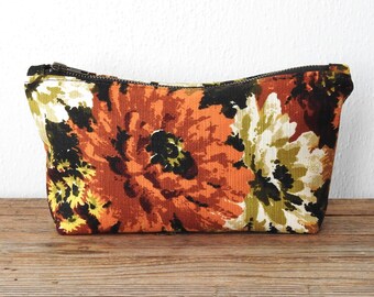 Floral Cosmetic Bag, Toiletry Pouch, Vintage Canvas Fabric