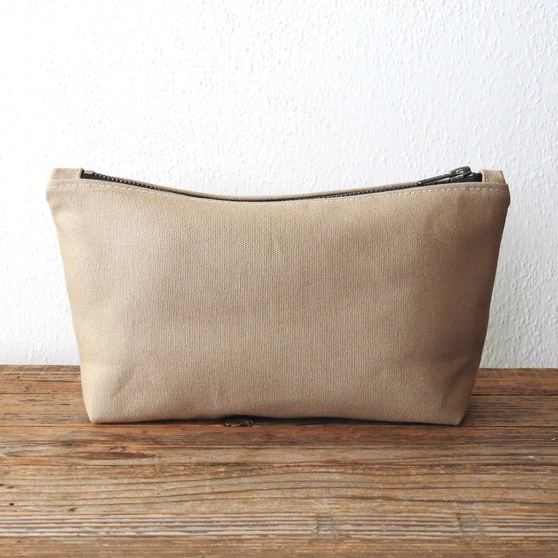 Canvas Toiletry Bag, Large Cosmetic Bag, Beige image 4