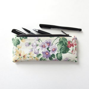 Canvas Floral Pencil Case, Zipper Pouch, Vintage Fabric image 1