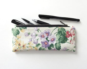 Canvas Floral Pencil Case, Zipper Pouch, Vintage Fabric